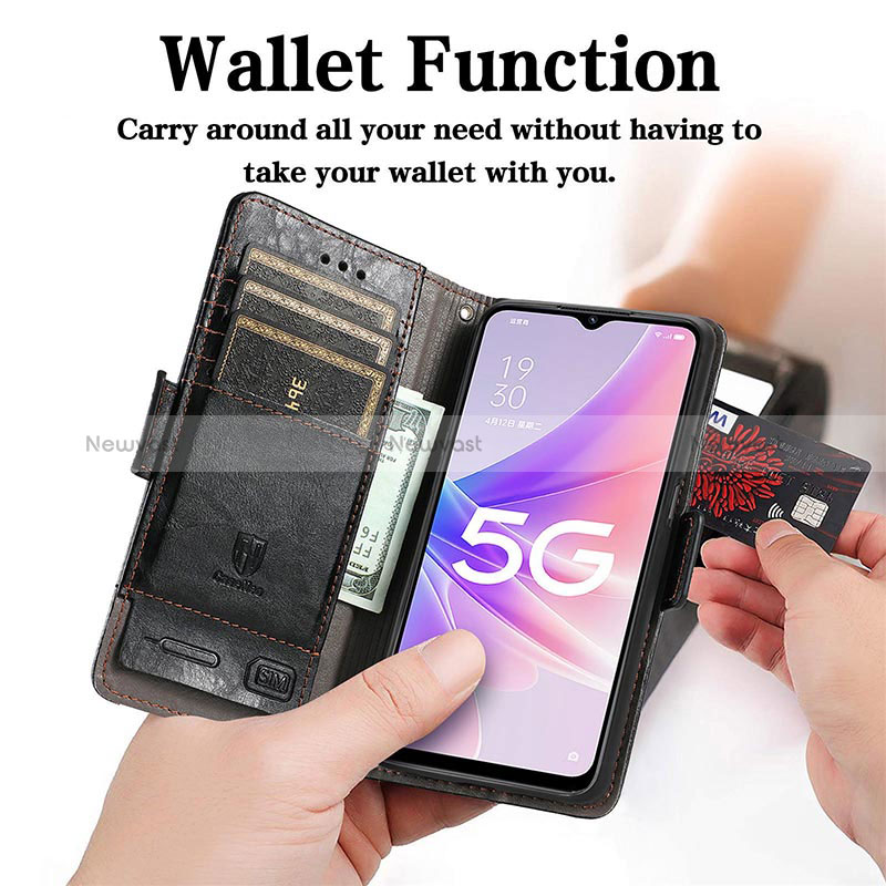 Leather Case Stands Flip Cover Holder S02D for Oppo A56S 5G