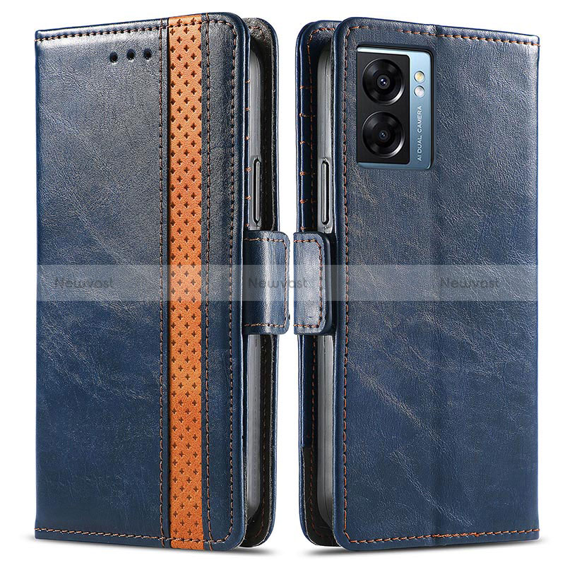 Leather Case Stands Flip Cover Holder S02D for Oppo A56S 5G Blue