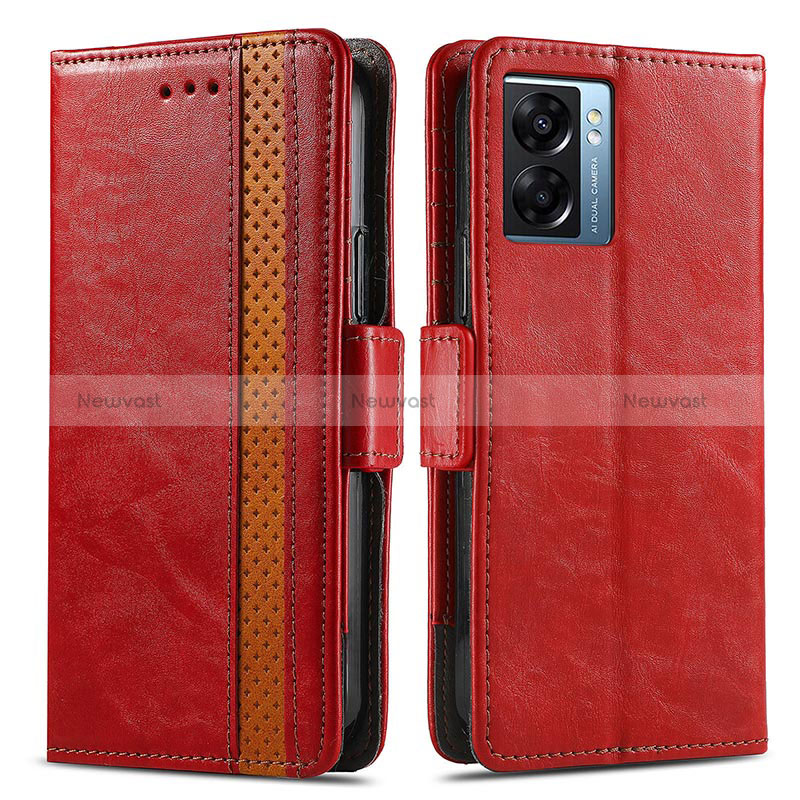 Leather Case Stands Flip Cover Holder S02D for Oppo A56S 5G Red