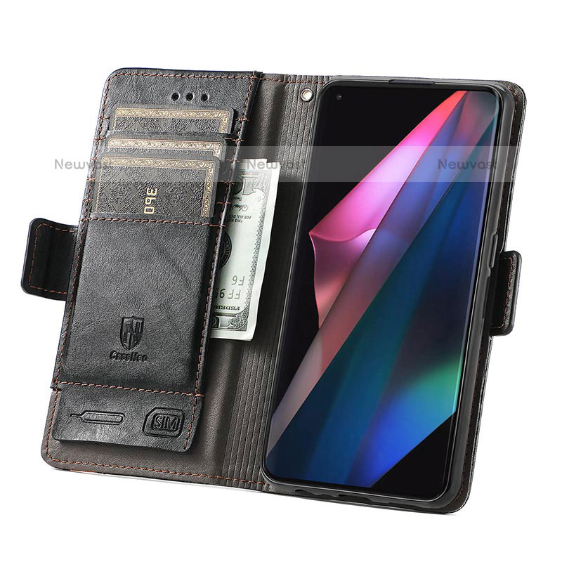 Leather Case Stands Flip Cover Holder S02D for Oppo Find X3 Pro 5G