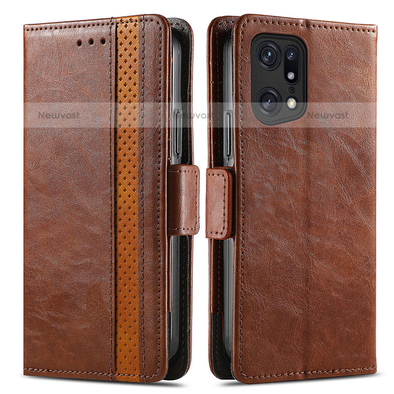 Leather Case Stands Flip Cover Holder S02D for Oppo Find X5 Pro 5G