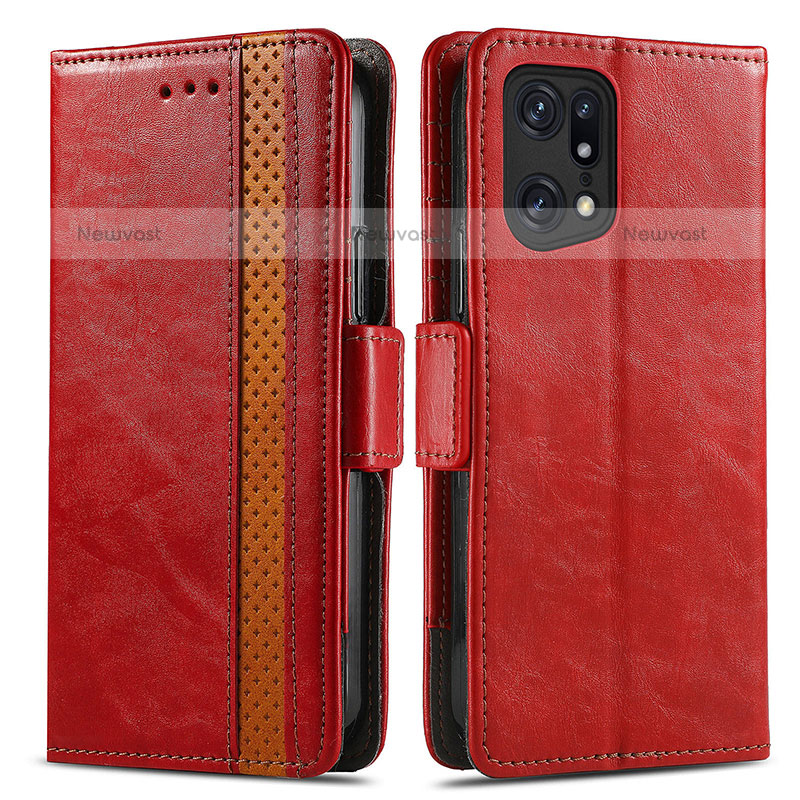 Leather Case Stands Flip Cover Holder S02D for Oppo Find X5 Pro 5G Red
