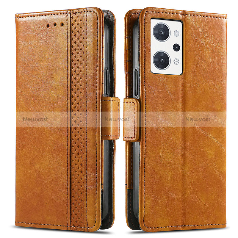 Leather Case Stands Flip Cover Holder S02D for Oppo Reno7 A Light Brown