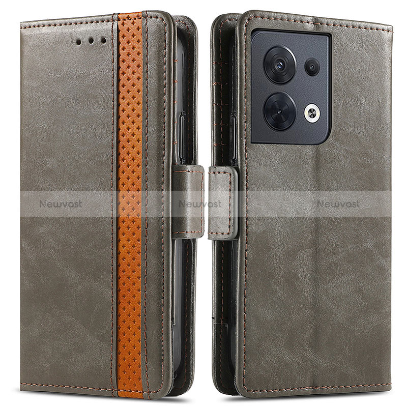 Leather Case Stands Flip Cover Holder S02D for Oppo Reno8 5G Gray