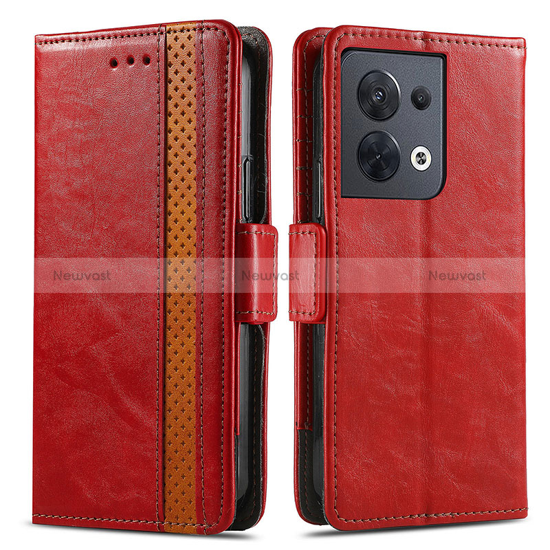 Leather Case Stands Flip Cover Holder S02D for Oppo Reno9 5G Red
