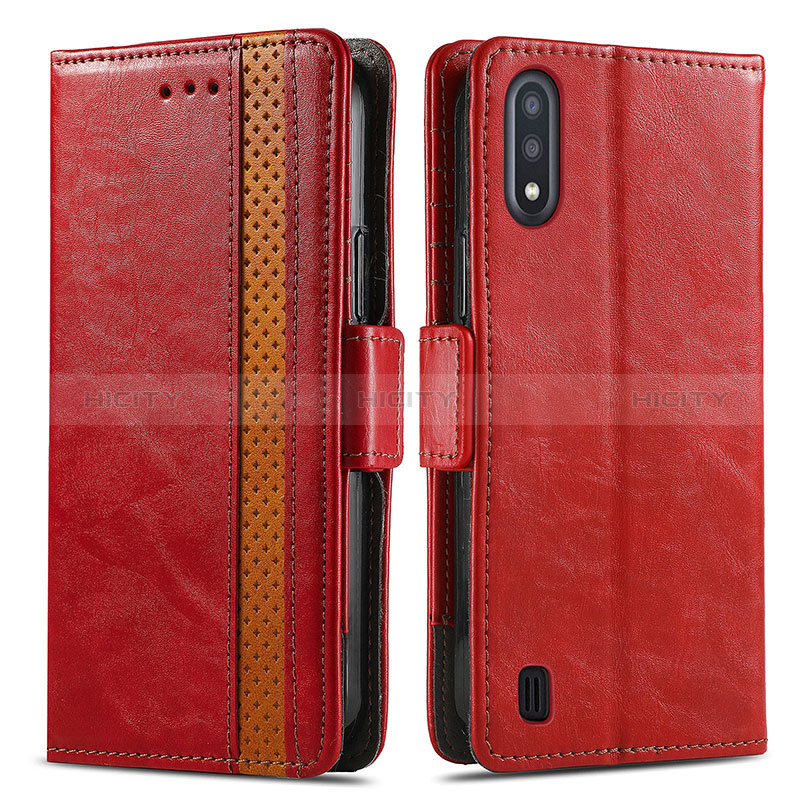 Leather Case Stands Flip Cover Holder S02D for Samsung Galaxy A01 SM-A015 Red