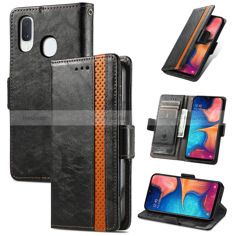 Leather Case Stands Flip Cover Holder S02D for Samsung Galaxy A20e