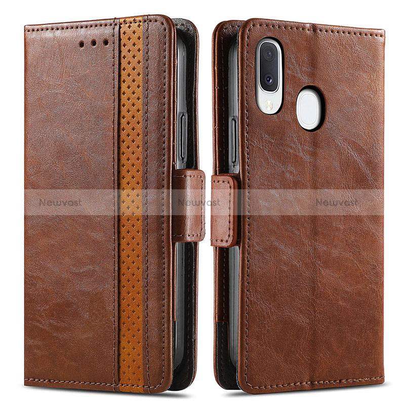Leather Case Stands Flip Cover Holder S02D for Samsung Galaxy A20e Brown