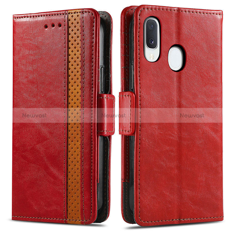 Leather Case Stands Flip Cover Holder S02D for Samsung Galaxy A20e Red