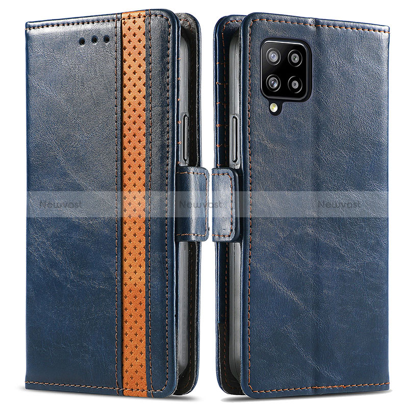 Leather Case Stands Flip Cover Holder S02D for Samsung Galaxy A42 5G Blue