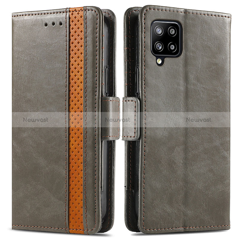 Leather Case Stands Flip Cover Holder S02D for Samsung Galaxy A42 5G Gray