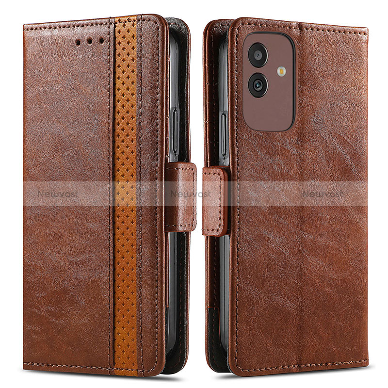 Leather Case Stands Flip Cover Holder S02D for Samsung Galaxy M13 5G Brown