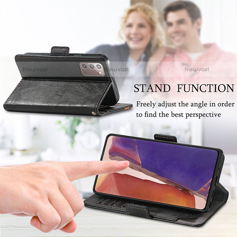 Leather Case Stands Flip Cover Holder S02D for Samsung Galaxy Note 20 5G