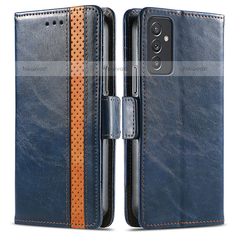 Leather Case Stands Flip Cover Holder S02D for Samsung Galaxy Quantum2 5G Blue