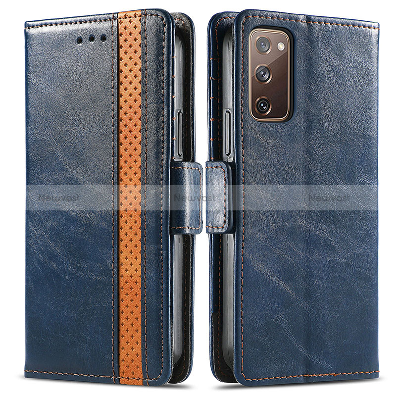 Leather Case Stands Flip Cover Holder S02D for Samsung Galaxy S20 FE 5G Blue