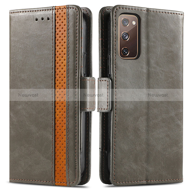 Leather Case Stands Flip Cover Holder S02D for Samsung Galaxy S20 FE 5G Gray