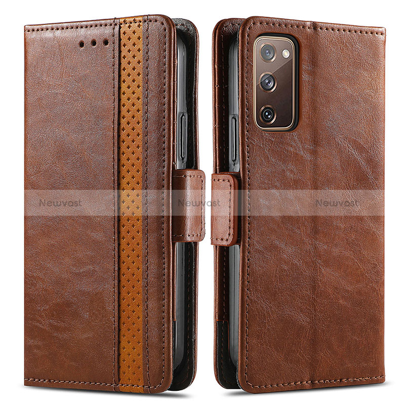 Leather Case Stands Flip Cover Holder S02D for Samsung Galaxy S20 Lite 5G Brown