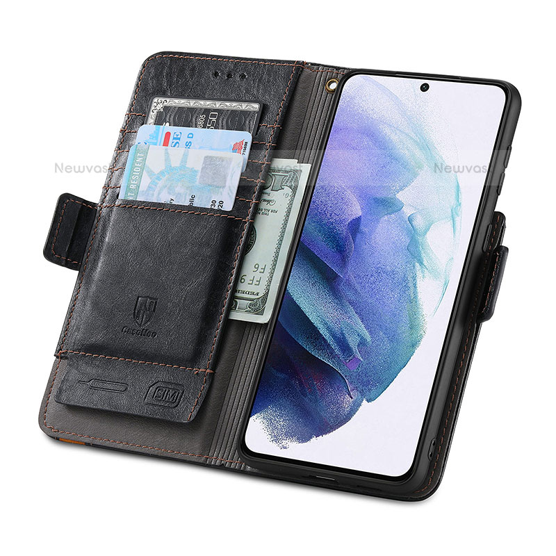 Leather Case Stands Flip Cover Holder S02D for Samsung Galaxy S21 5G