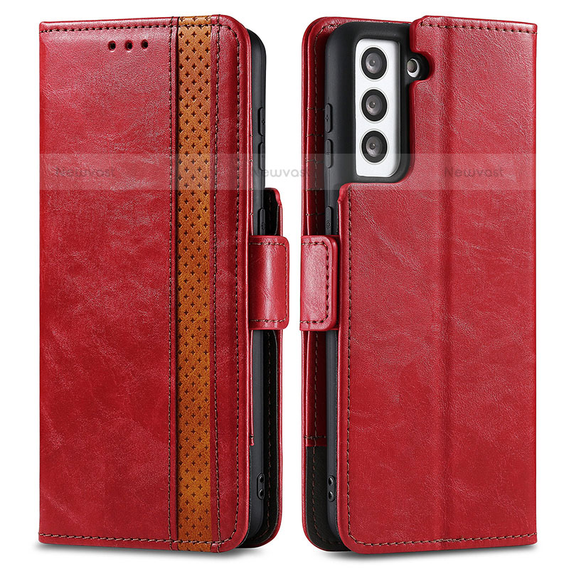 Leather Case Stands Flip Cover Holder S02D for Samsung Galaxy S21 5G Red