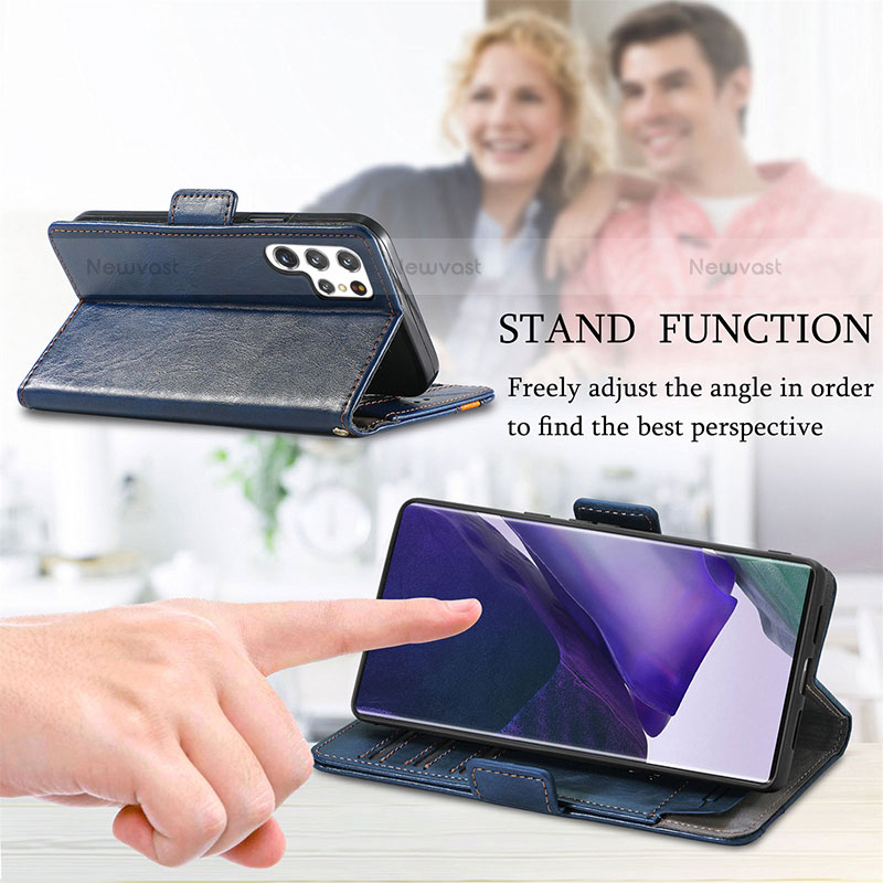 Leather Case Stands Flip Cover Holder S02D for Samsung Galaxy S21 Ultra 5G