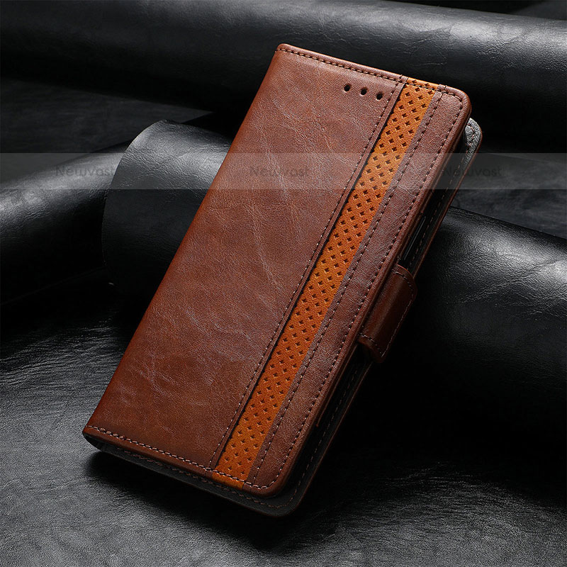 Leather Case Stands Flip Cover Holder S02D for Samsung Galaxy S21 Ultra 5G Brown
