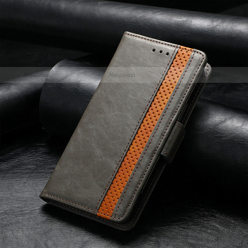 Leather Case Stands Flip Cover Holder S02D for Samsung Galaxy S21 Ultra 5G Gray
