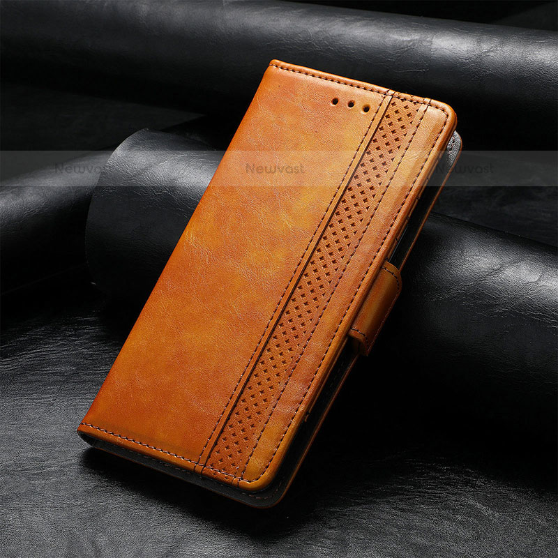 Leather Case Stands Flip Cover Holder S02D for Samsung Galaxy S21 Ultra 5G Light Brown