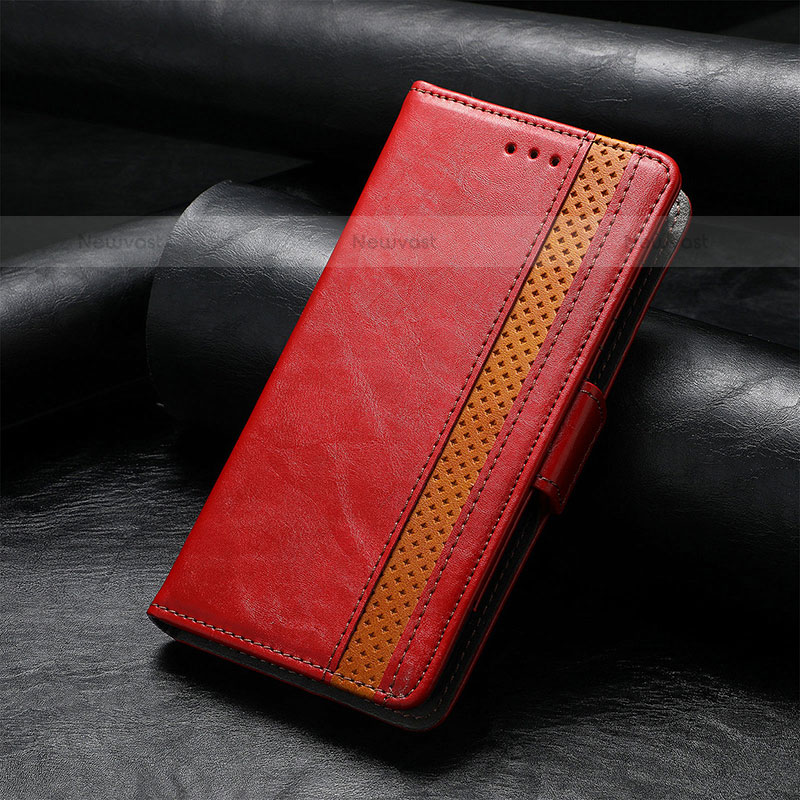 Leather Case Stands Flip Cover Holder S02D for Samsung Galaxy S21 Ultra 5G Red