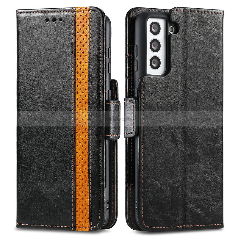 Leather Case Stands Flip Cover Holder S02D for Samsung Galaxy S22 Plus 5G Black