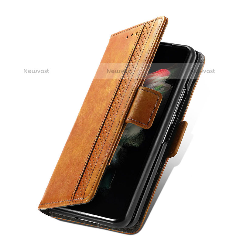 Leather Case Stands Flip Cover Holder S02D for Samsung Galaxy Z Fold3 5G
