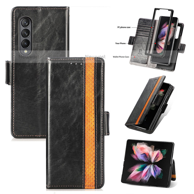 Leather Case Stands Flip Cover Holder S02D for Samsung Galaxy Z Fold3 5G