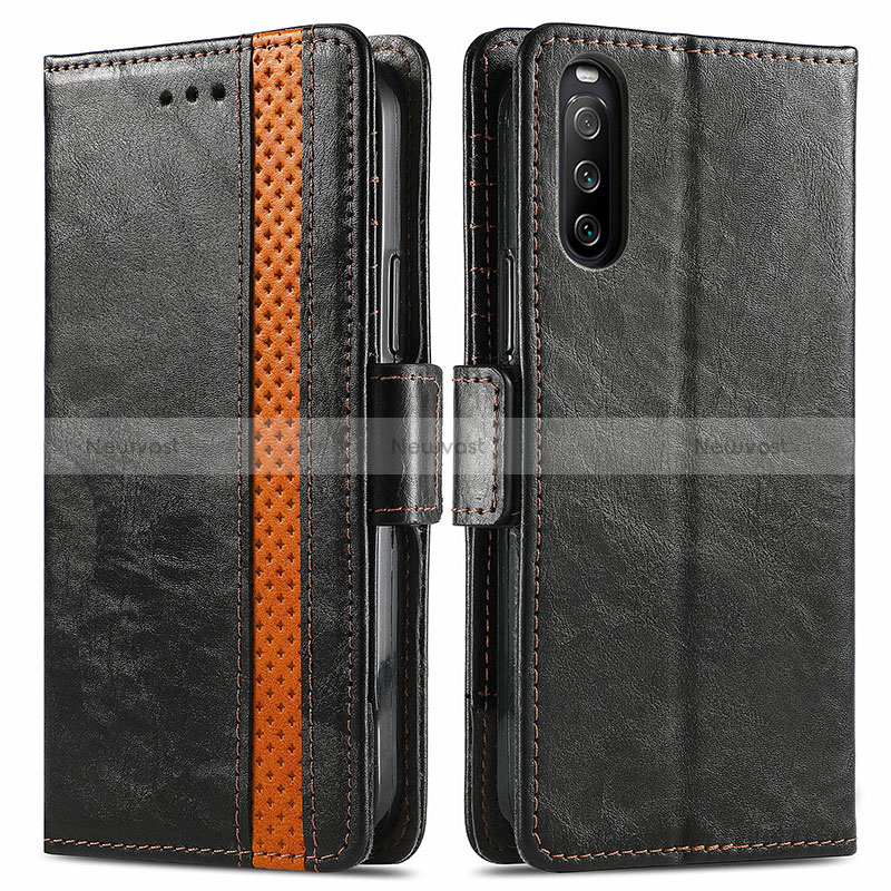 Leather Case Stands Flip Cover Holder S02D for Sony Xperia 10 III Black