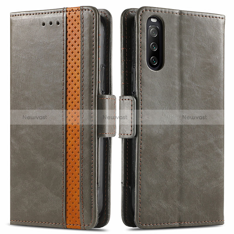Leather Case Stands Flip Cover Holder S02D for Sony Xperia 10 III Gray