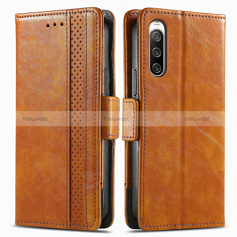 Leather Case Stands Flip Cover Holder S02D for Sony Xperia 10 IV Light Brown