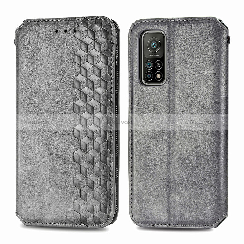 Leather Case Stands Flip Cover Holder S02D for Xiaomi Mi 10T Pro 5G Gray