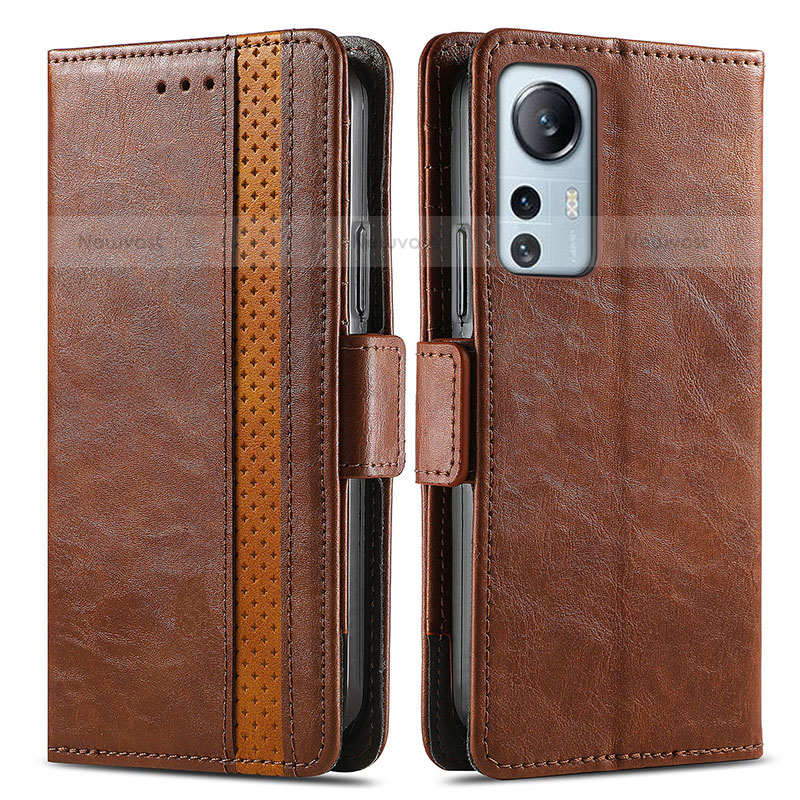 Leather Case Stands Flip Cover Holder S02D for Xiaomi Mi 12X 5G Brown