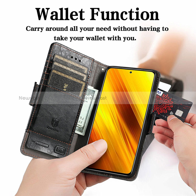 Leather Case Stands Flip Cover Holder S02D for Xiaomi Poco X3 NFC