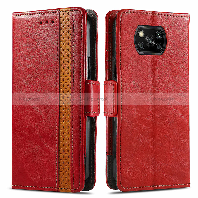 Leather Case Stands Flip Cover Holder S02D for Xiaomi Poco X3 NFC Red