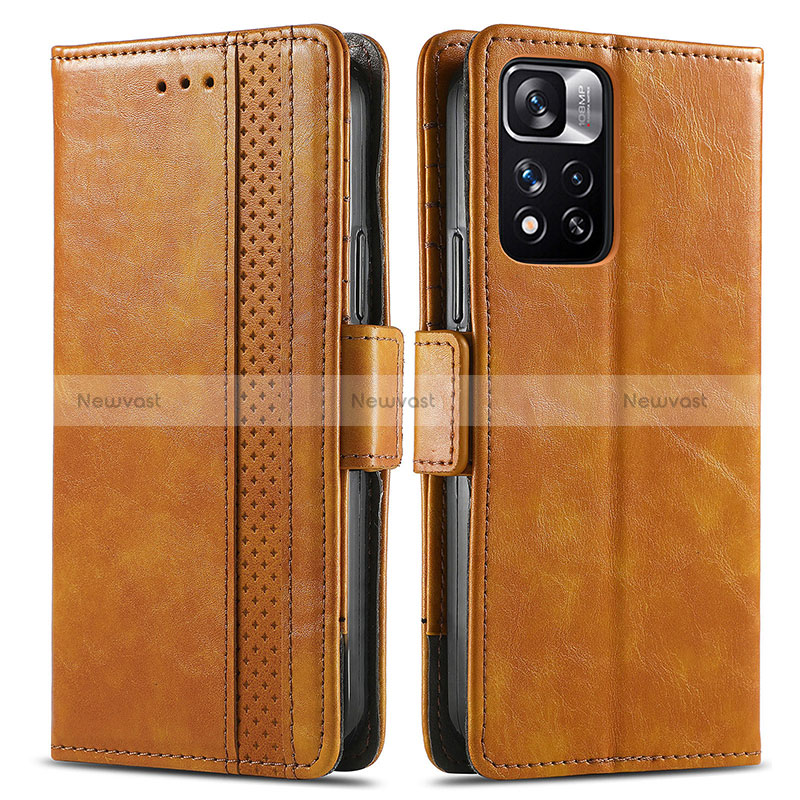 Leather Case Stands Flip Cover Holder S02D for Xiaomi Redmi Note 11 Pro+ Plus 5G Light Brown