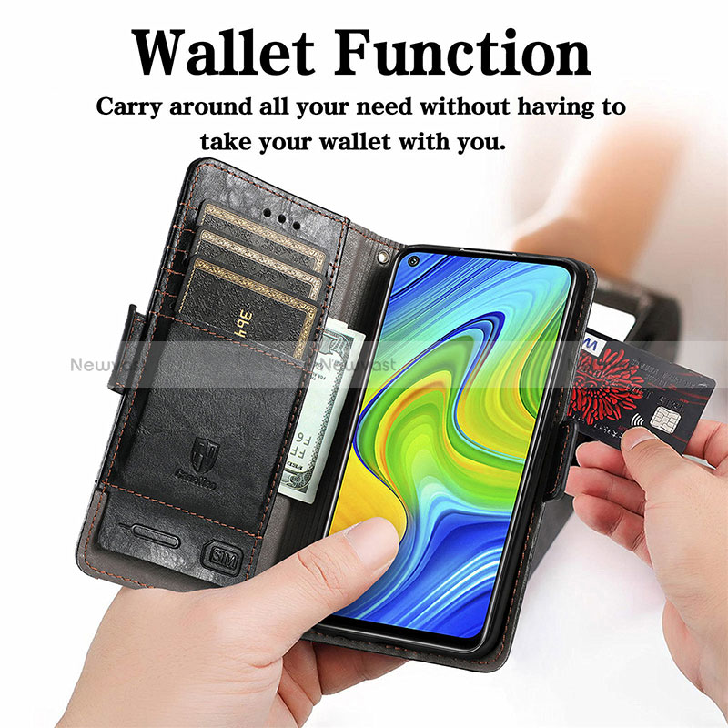 Leather Case Stands Flip Cover Holder S02D for Xiaomi Redmi Note 9