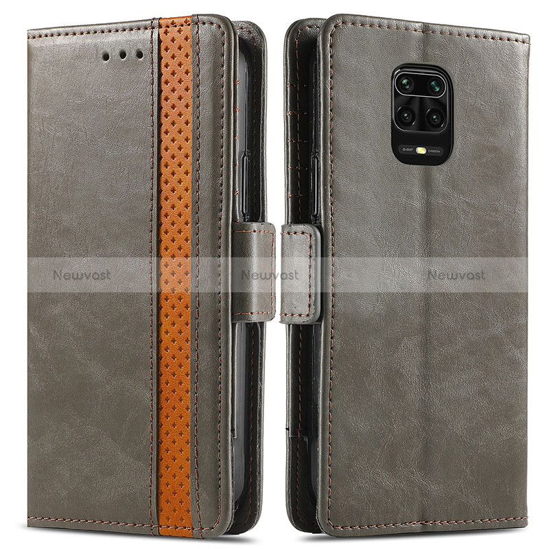 Leather Case Stands Flip Cover Holder S02D for Xiaomi Redmi Note 9 Pro Gray