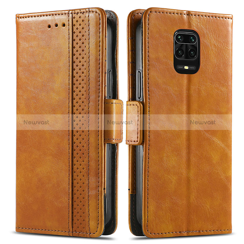 Leather Case Stands Flip Cover Holder S02D for Xiaomi Redmi Note 9 Pro Light Brown