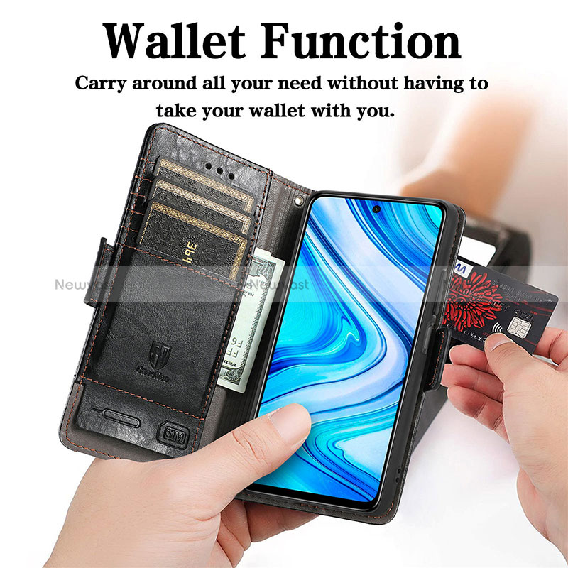 Leather Case Stands Flip Cover Holder S02D for Xiaomi Redmi Note 9 Pro Max