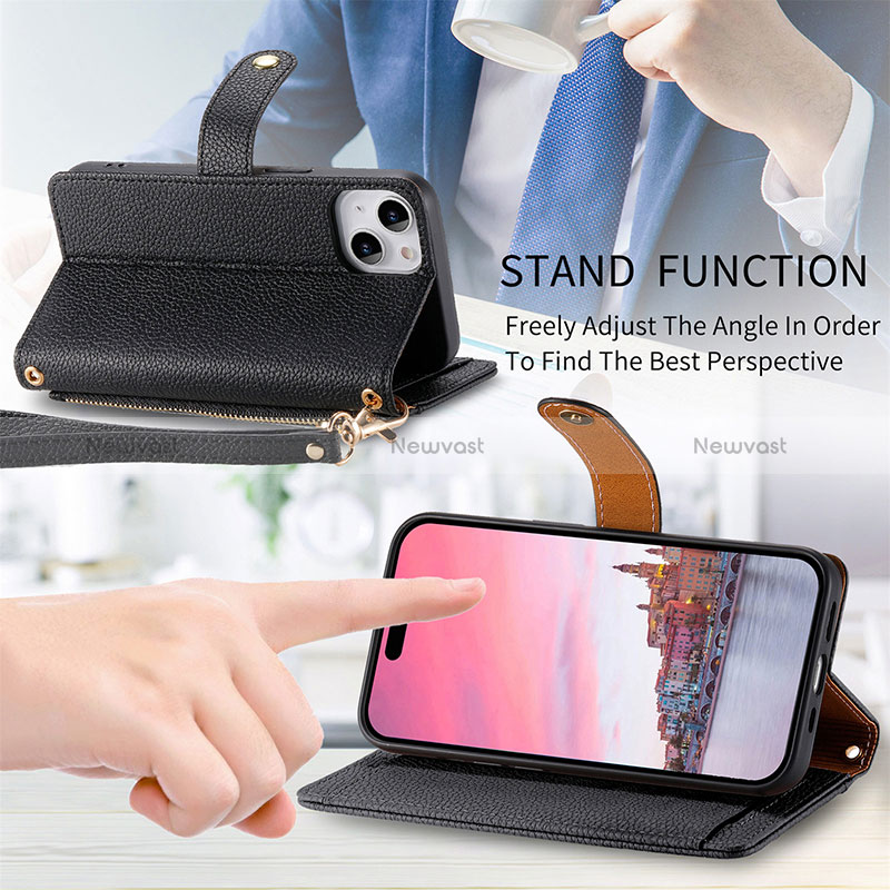 Leather Case Stands Flip Cover Holder S03D for Apple iPhone 14