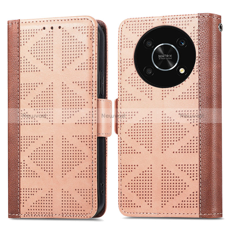 Leather Case Stands Flip Cover Holder S03D for Huawei Nova Y90 Light Brown