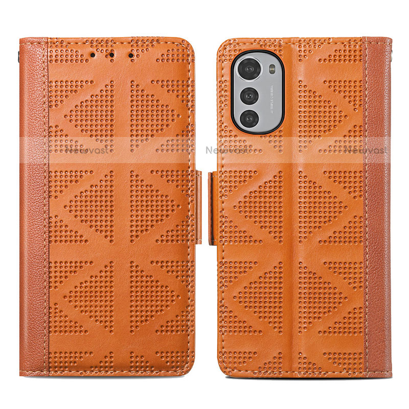 Leather Case Stands Flip Cover Holder S03D for Motorola Moto E32 Brown
