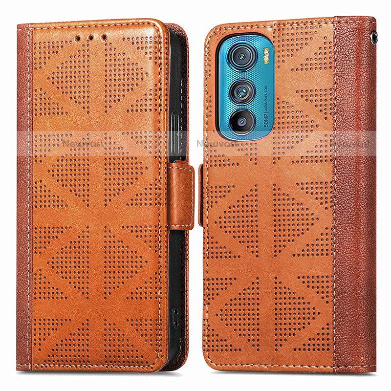 Leather Case Stands Flip Cover Holder S03D for Motorola Moto Edge 30 5G Brown