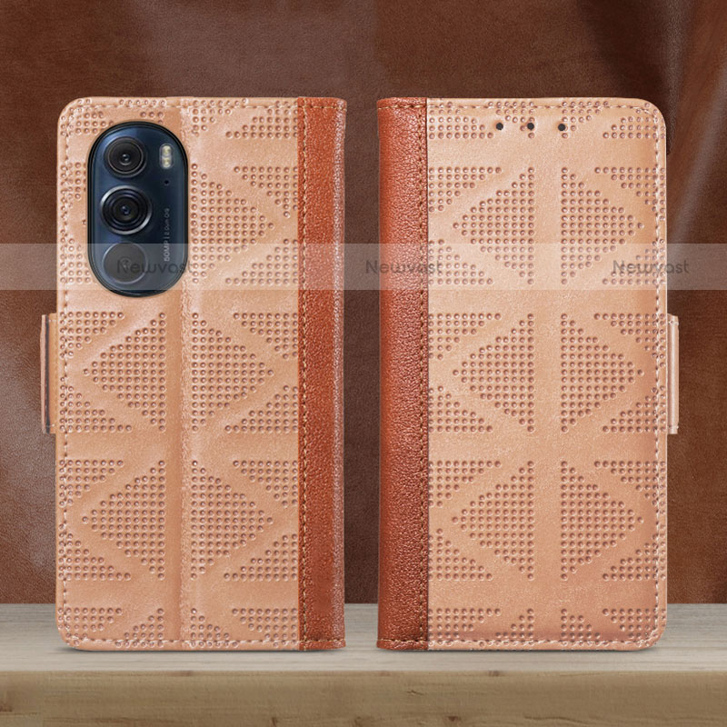 Leather Case Stands Flip Cover Holder S03D for Motorola Moto Edge 30 Pro 5G Light Brown