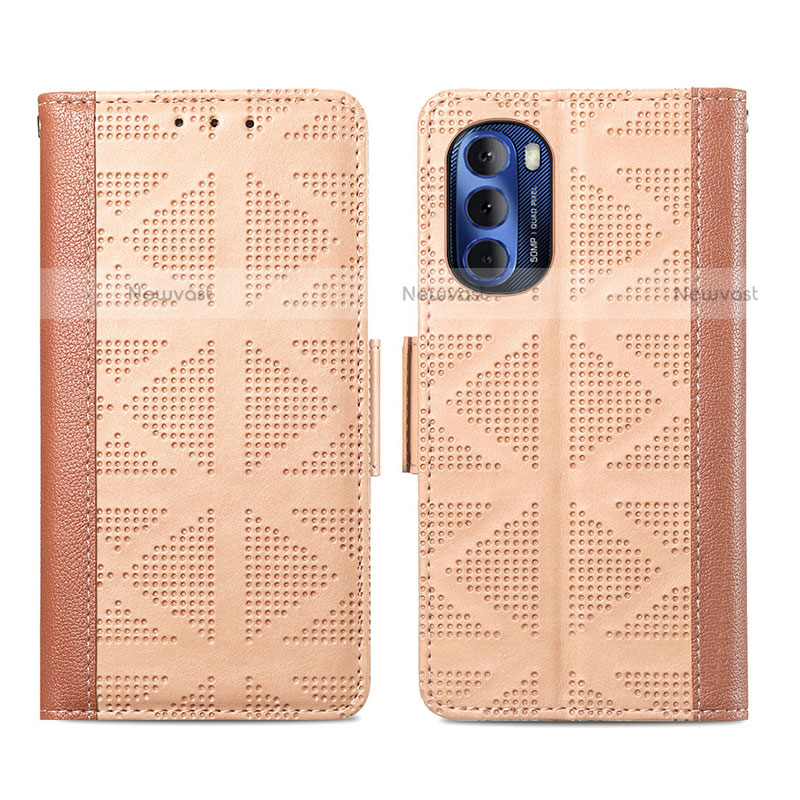 Leather Case Stands Flip Cover Holder S03D for Motorola Moto G Stylus (2022) 4G Light Brown