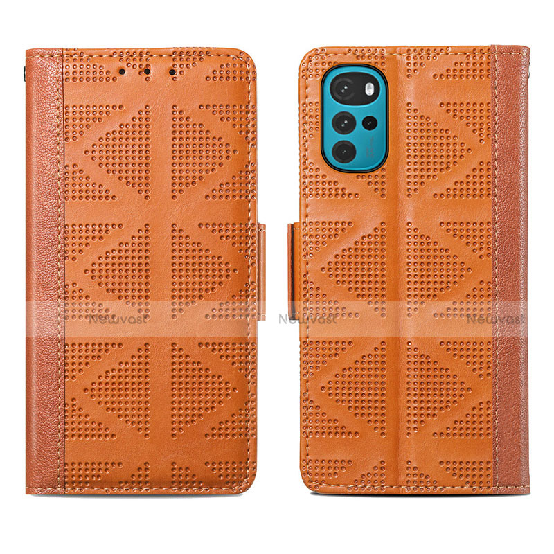 Leather Case Stands Flip Cover Holder S03D for Motorola Moto G22 Brown